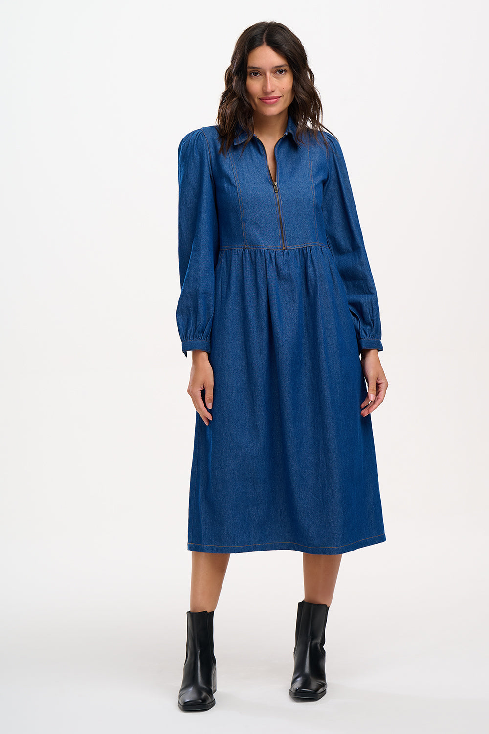 Kristy Midi Smock Dress (Mid Blue Denim) | Love Cherish | Dress Kristy Midi Smock Dress (Mid Blue Denim) | Love Cherish | Dress