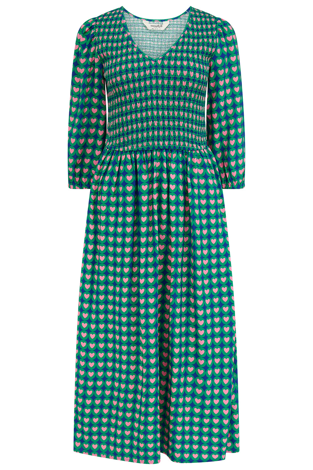 Della Shirred Midi Dress (Green/Heart Tile)