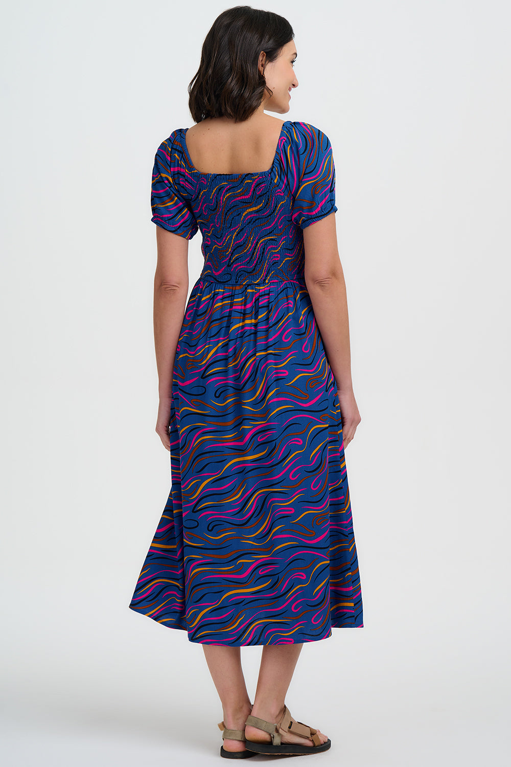 Jolene Shirred Midi Dress (Blue)