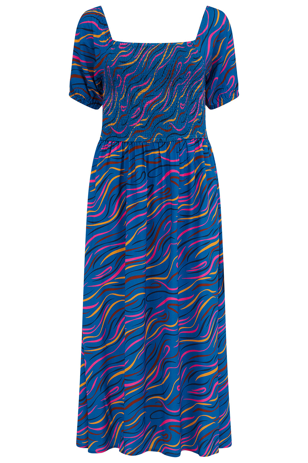 Jolene Shirred Midi Dress (Blue)