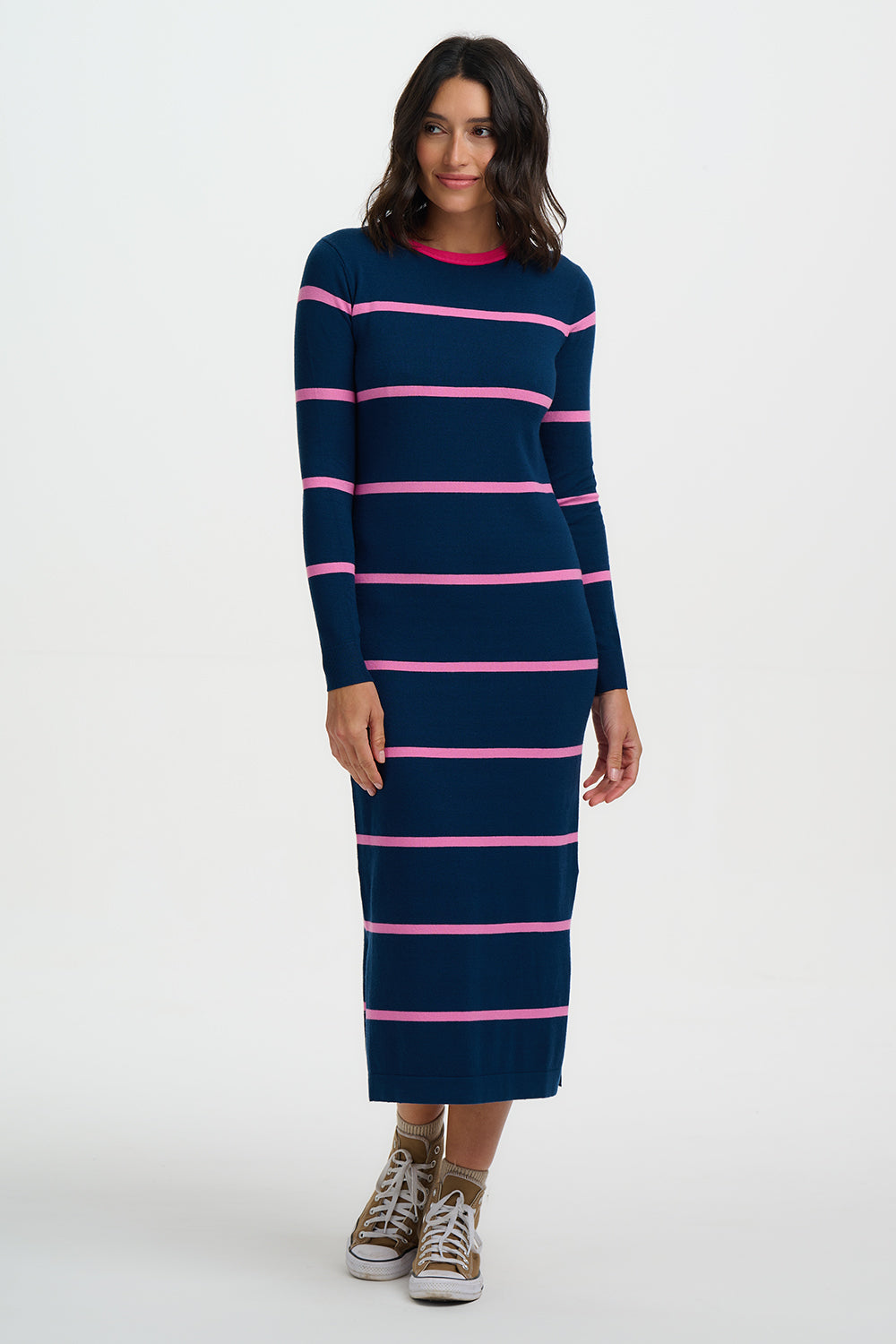 Liselle Midi Knit Dress (Teal/Pink Stripes)
