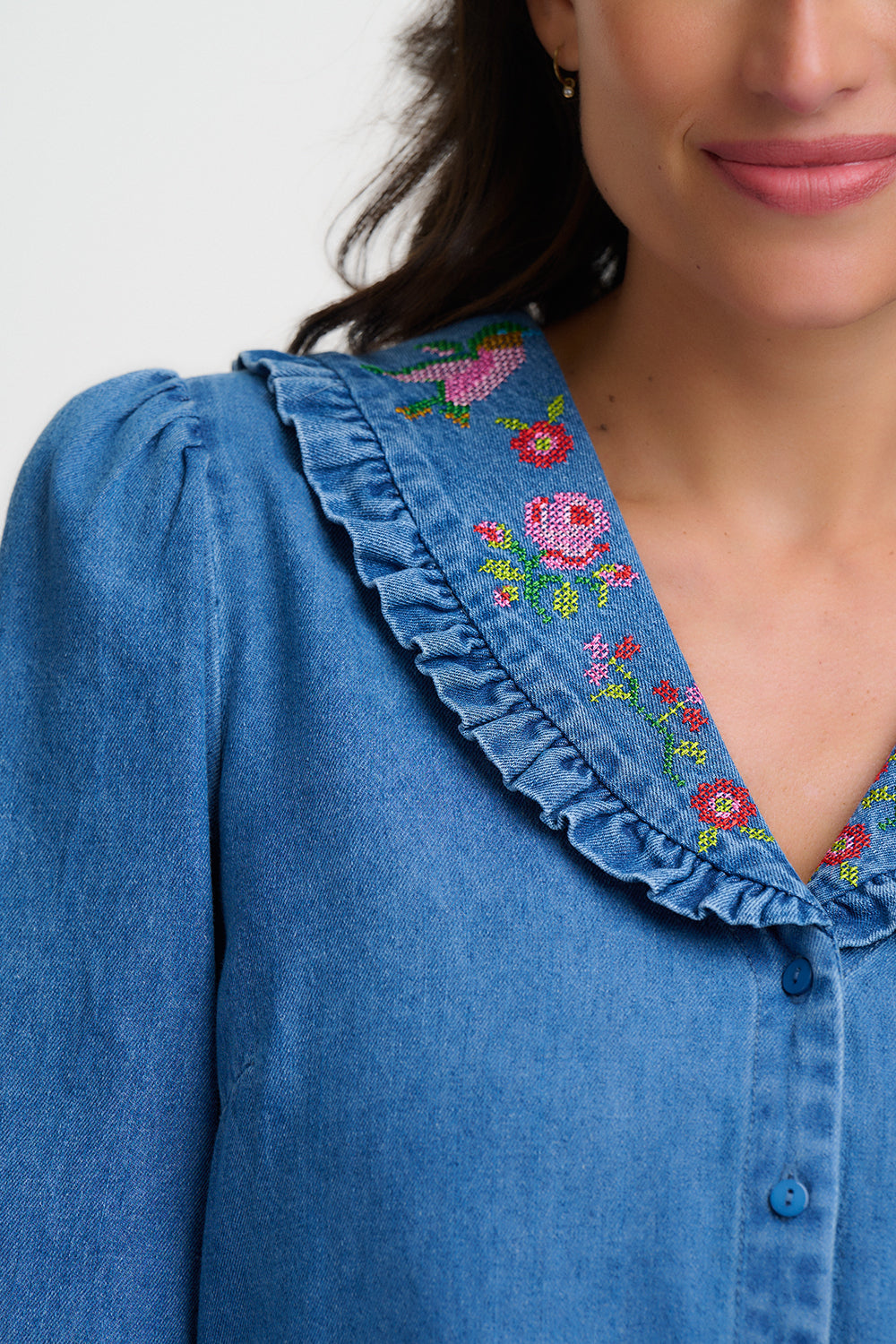 Dhalia Mini Smock Dress (Mid Blue)