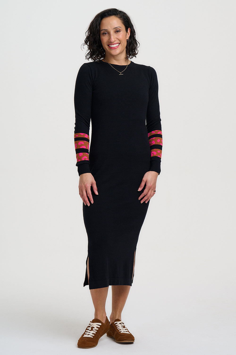 Liselle Midi Knit Dress (Black/Leopard)