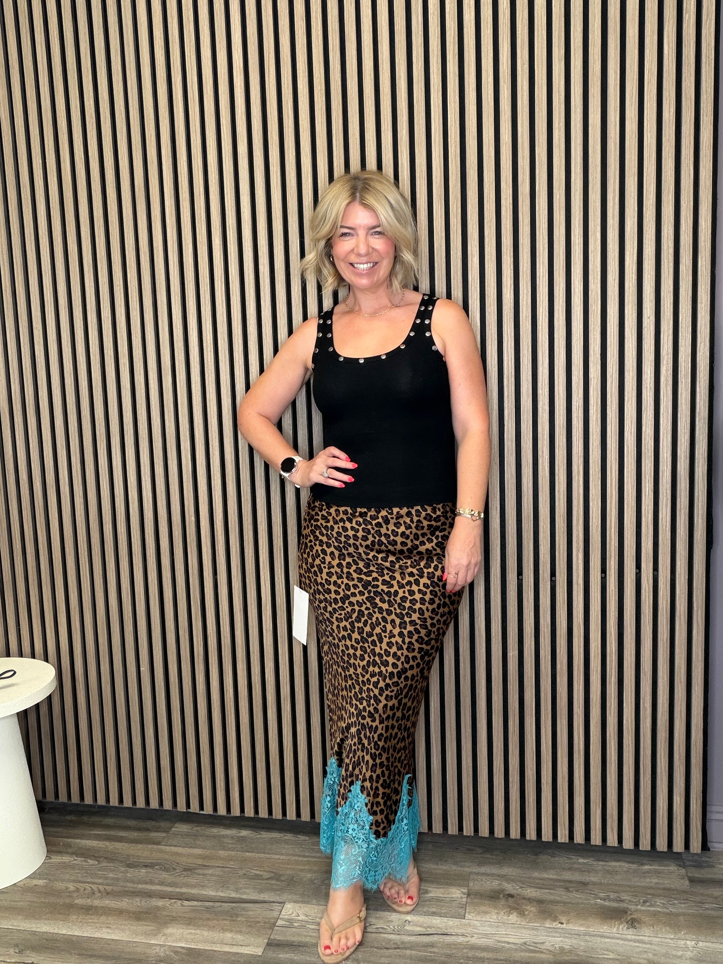 Maeva Midi Skirt (Leopard/Blue)