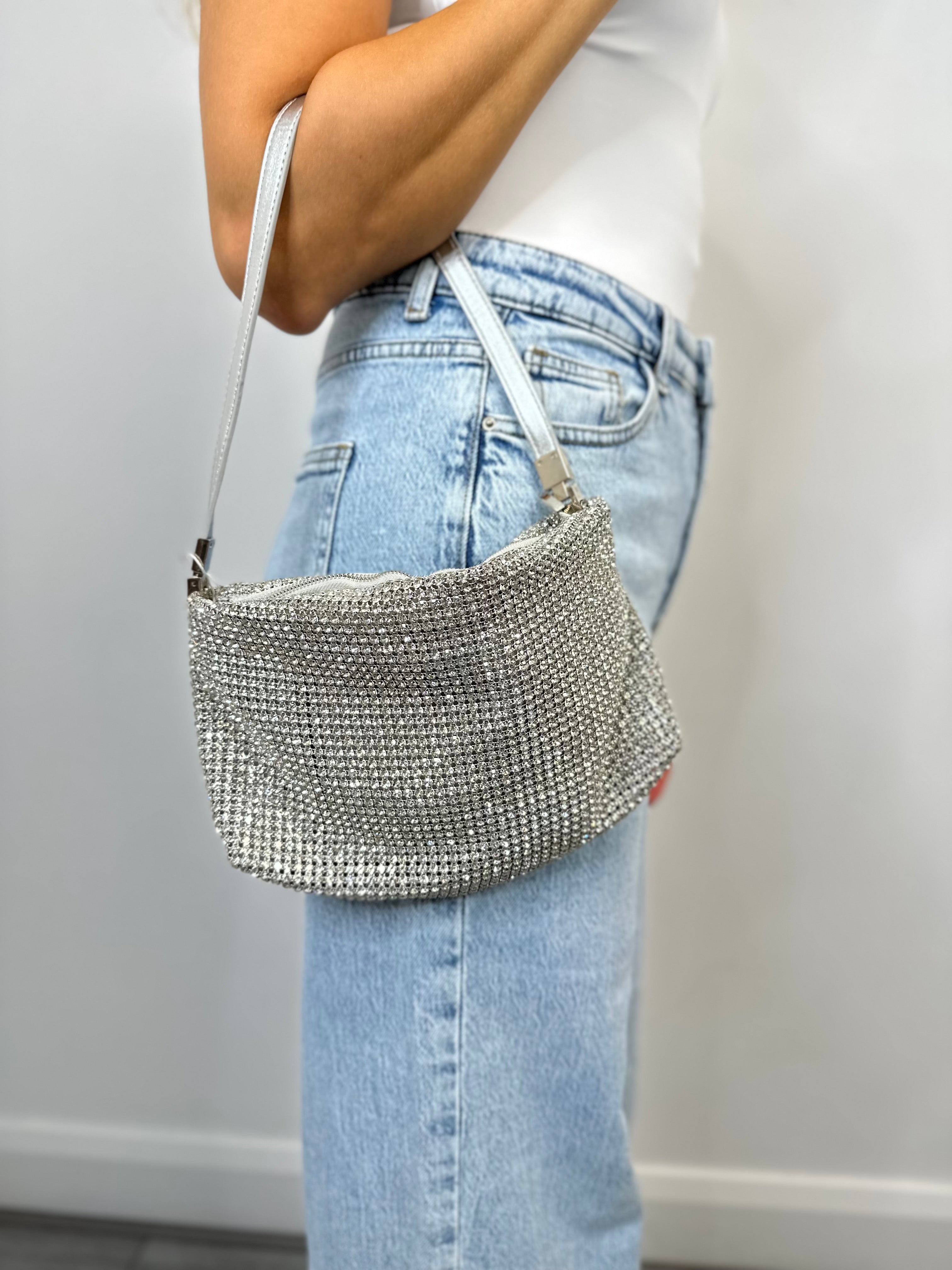 Sara Rhinestone Shoulder Bag (Silver)