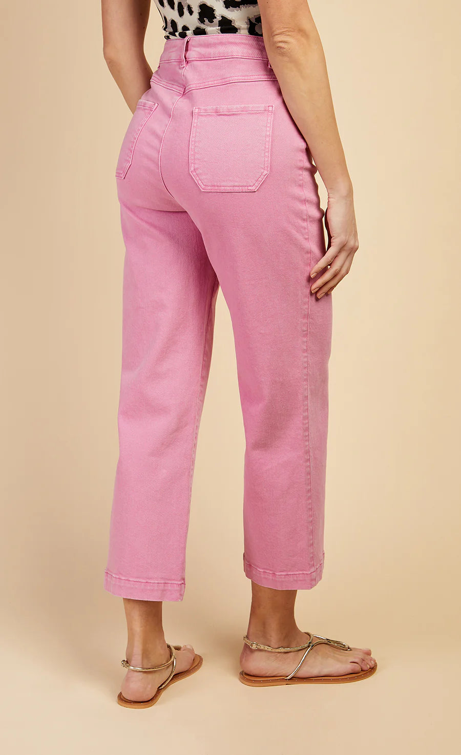 Polly Cropped Wide Leg Denim Jeans (Pink)
