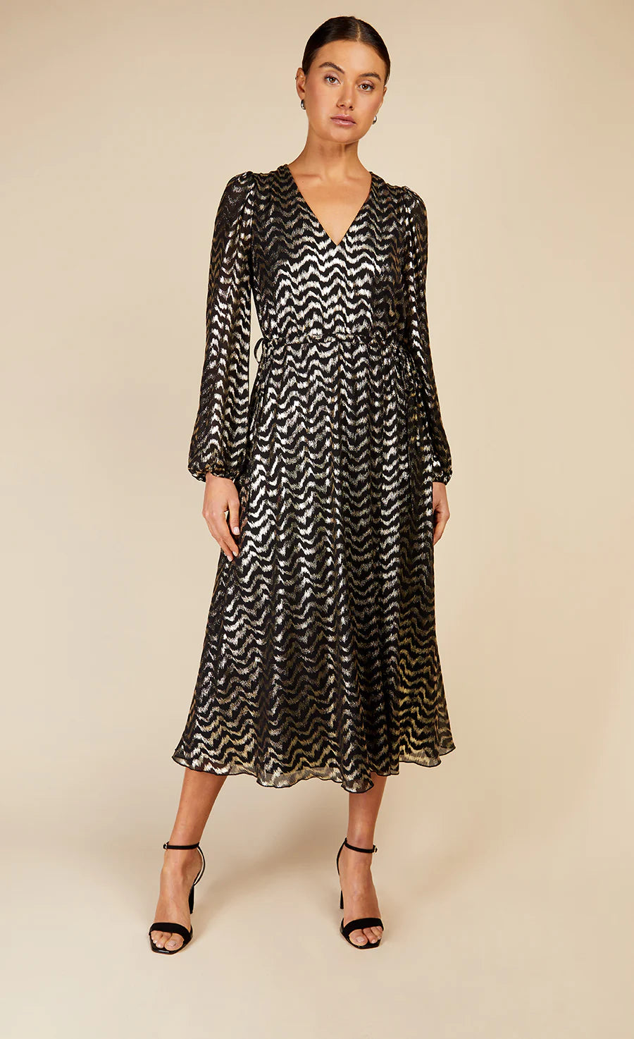 VEDA BLACK FOIL PRINT DRESS (BLACK/GOLD