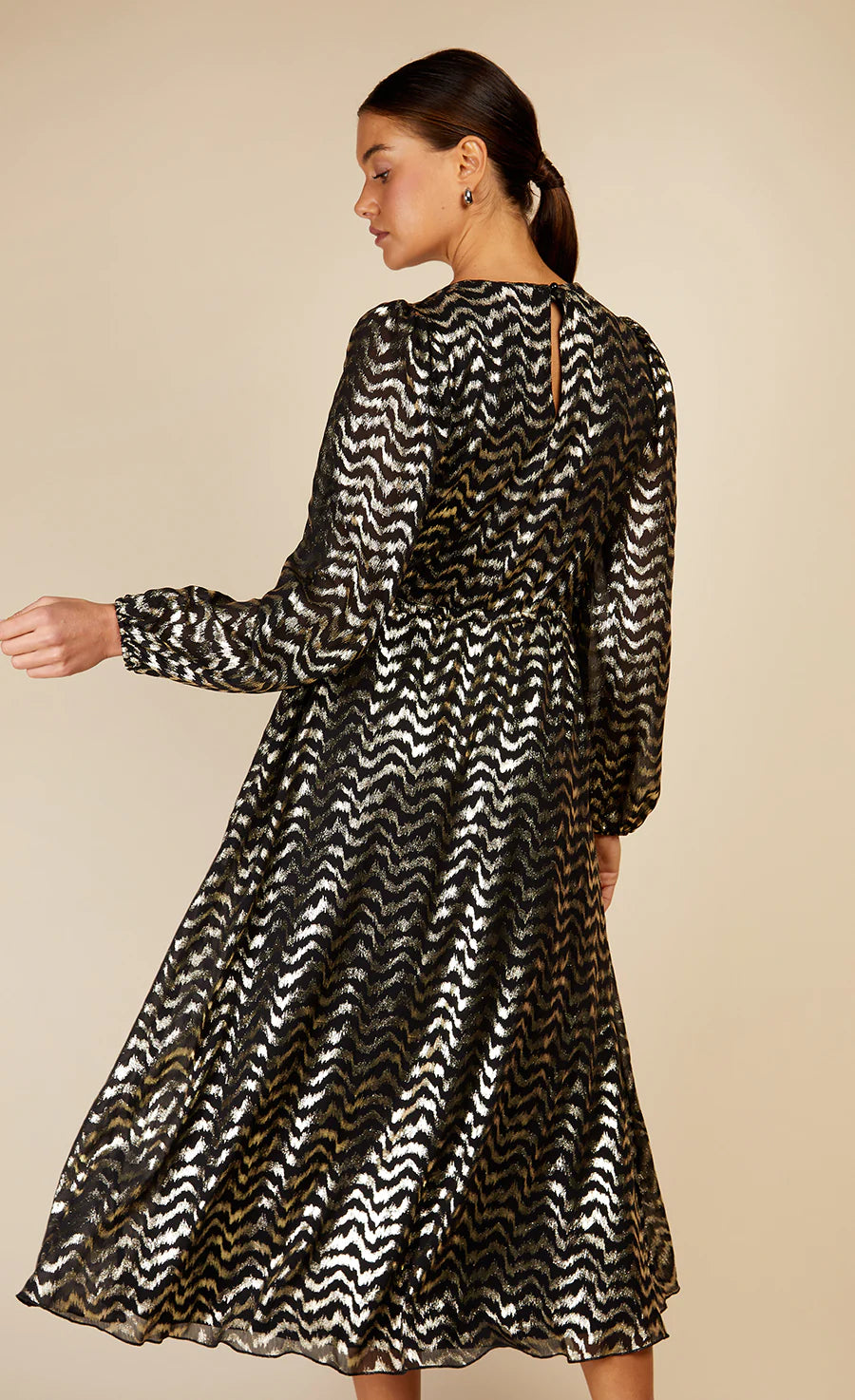 VEDA BLACK FOIL PRINT DRESS (BLACK/GOLD