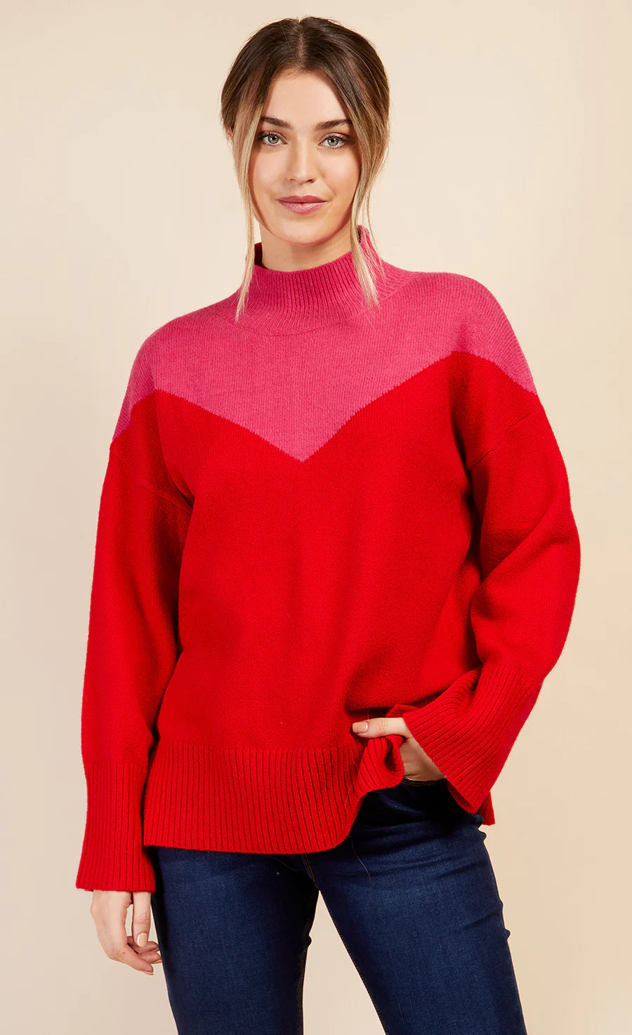JOLENE COLOUR BLOCK JUMPER (PINK/RED)