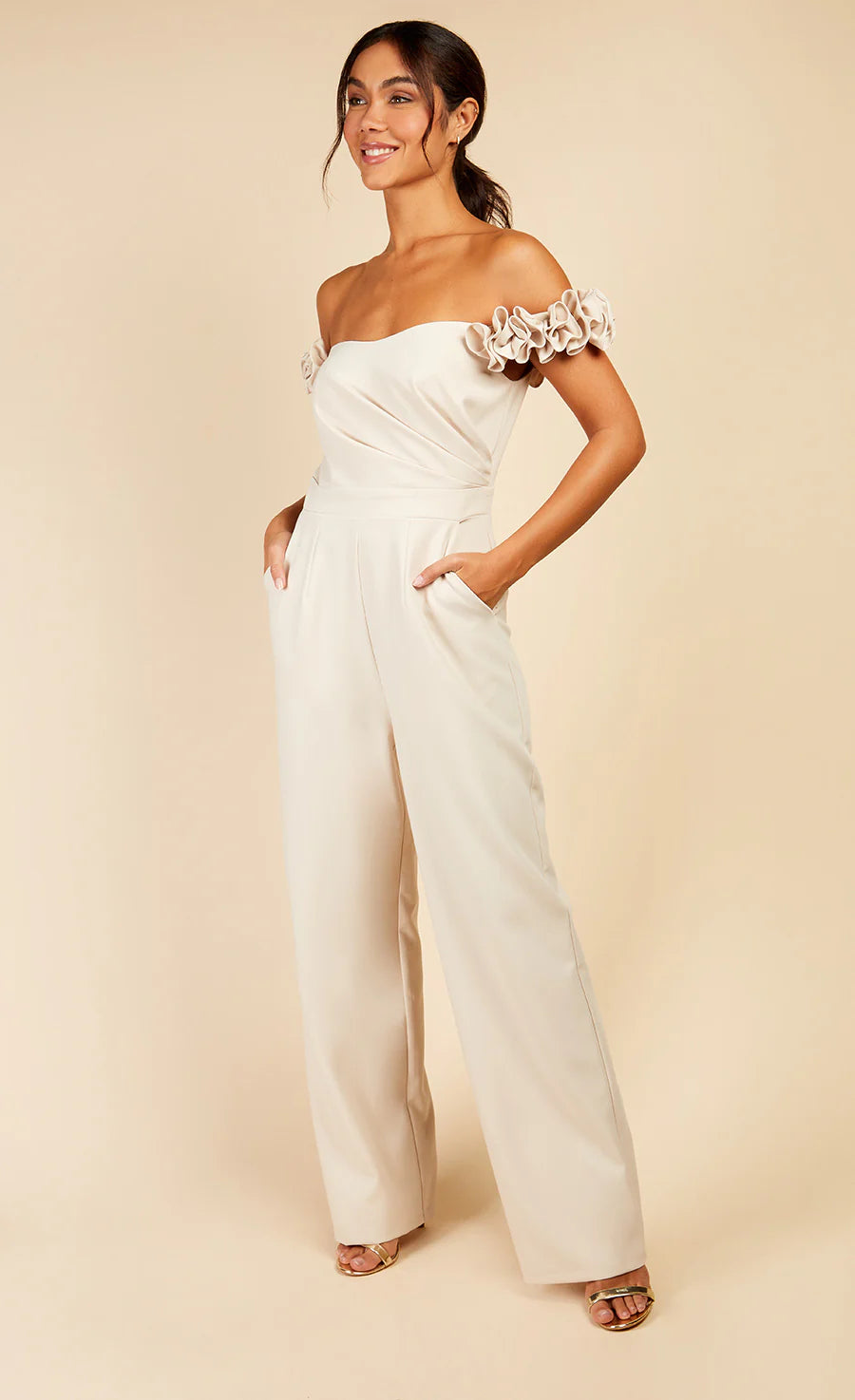 Linda Rosette Bardot Jumpsuit (Cream) Love Cherish Jumpsuit