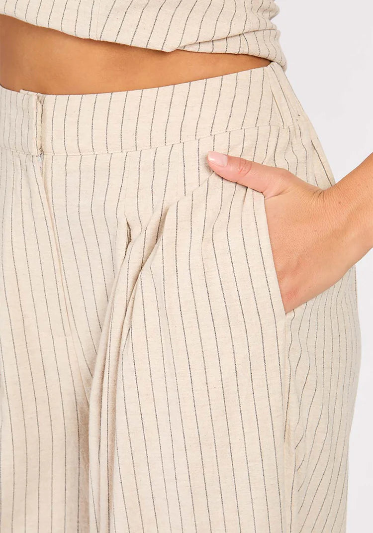 Logan Striped Linen Blend Trousers (Oatmeal/Black)