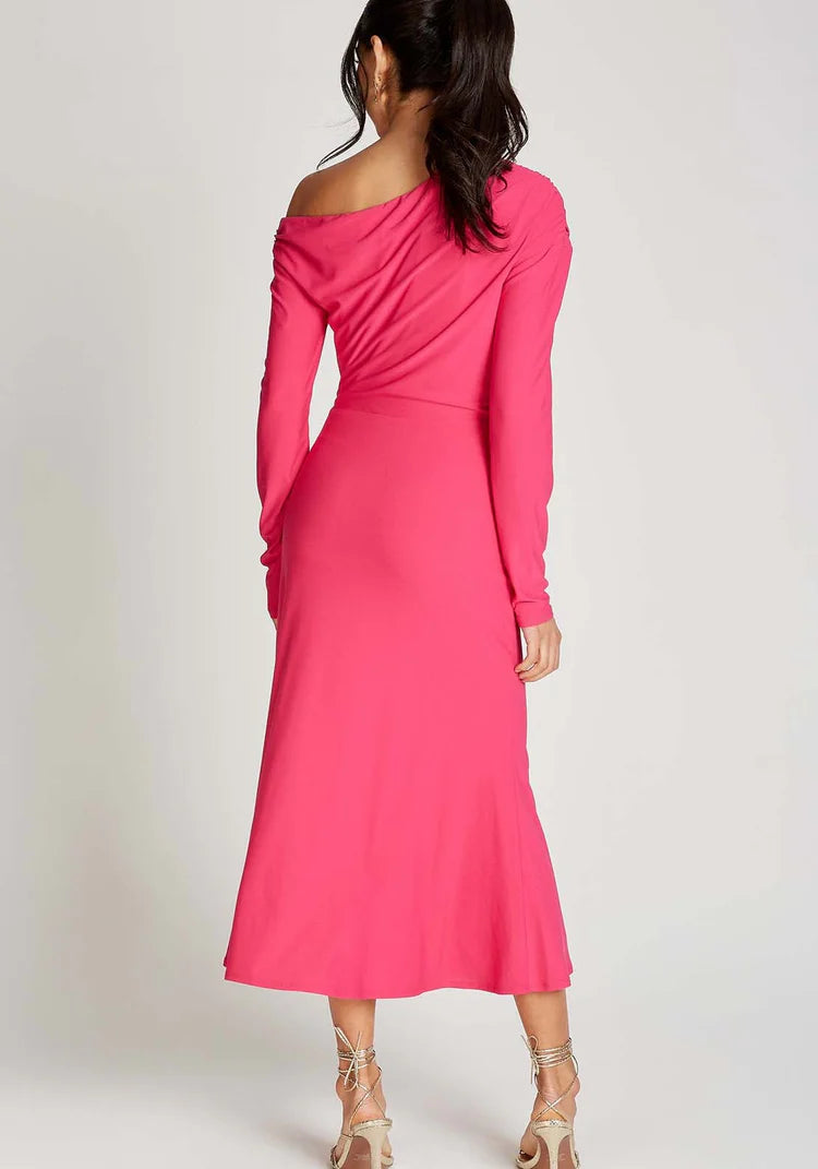 Leanette Asymmetric Midi Dress (Pink)