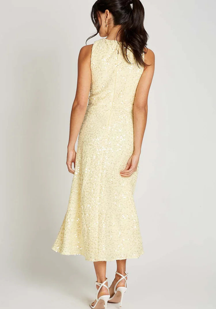 Louise Sequin Waffle Cross Neck Midi Dress (Lemon)