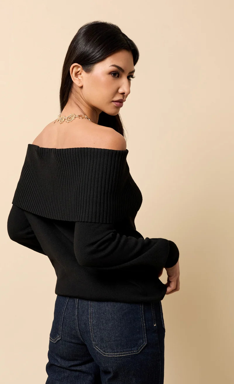 Colette Knitted Bardot Jumper (Black)