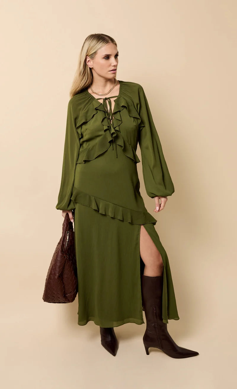 Lumiere Chiffon Ruffle Maxi (Khaki)