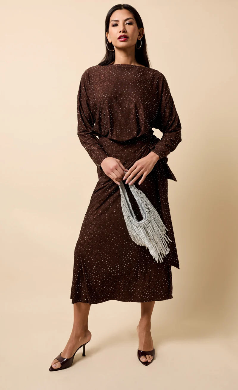 cut out midaxi dress Long Sleeve Keyhole Cut Out Midaxi Dress In Mocha Brown Fluffy Knit | EGO US
