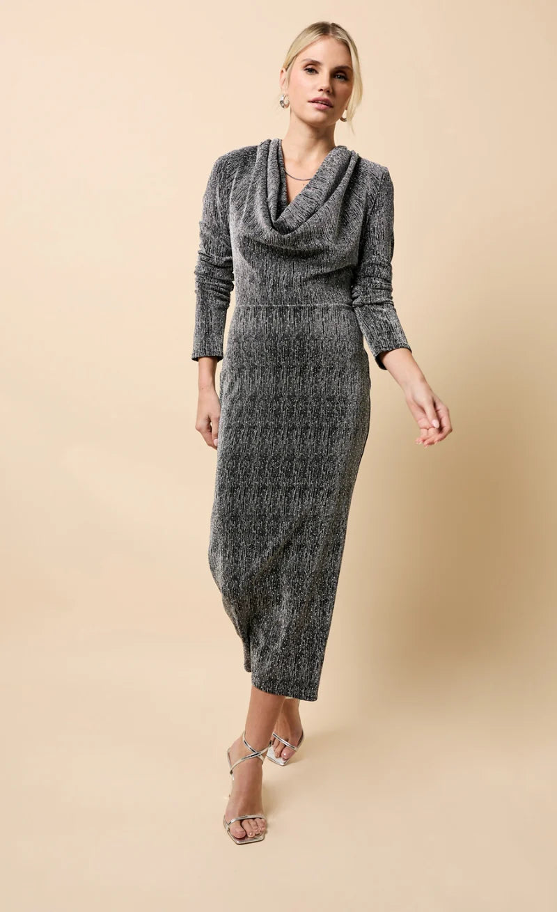 Sylvie Cowl Neck Midaxi Dress (Silver)