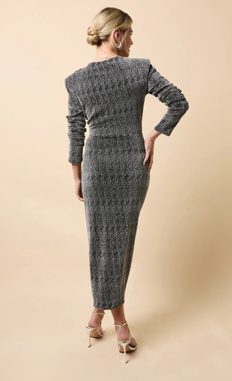 Sylvie Cowl Neck Midaxi Dress (Silver)