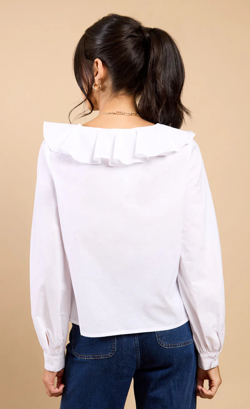 Clea Broderie Frill Top (White)