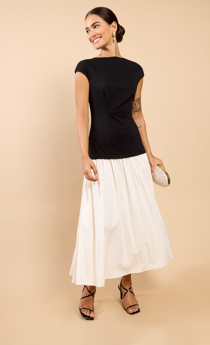 Amoura Dropped Waist Maxi Dress (Monochrome)