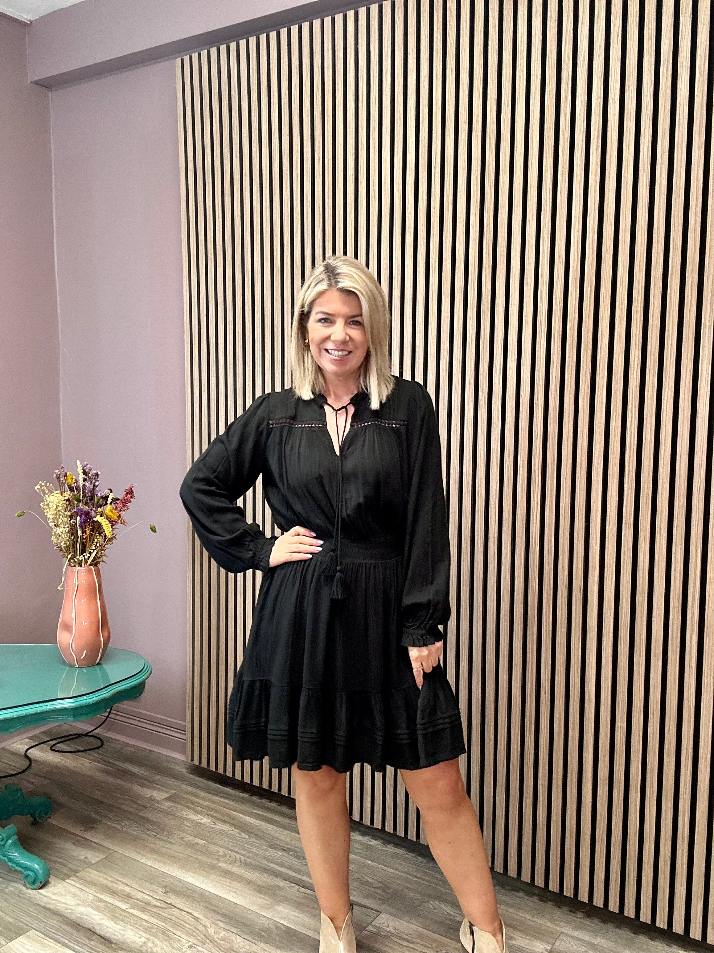 Rasida Long Sleeve Mini Dress (Black)