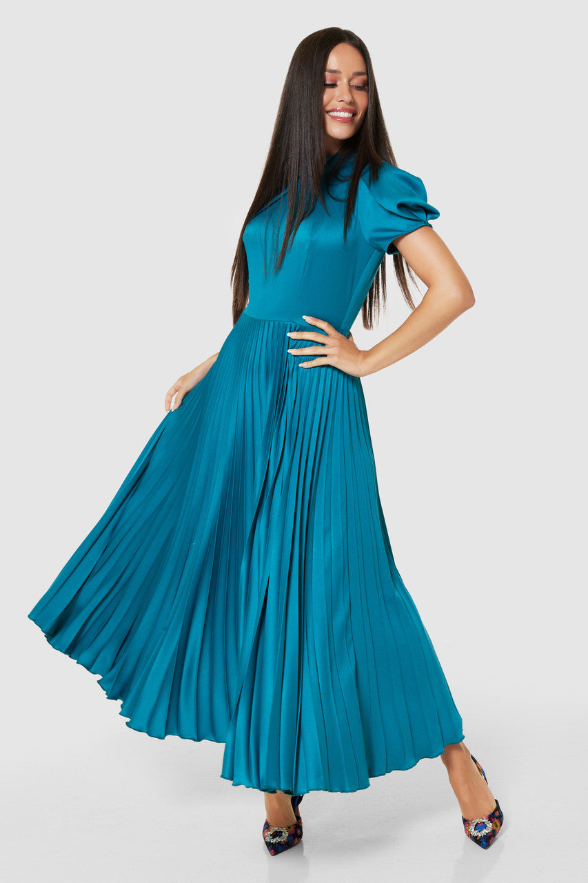 Velma Pleated Dress (Turquoise)