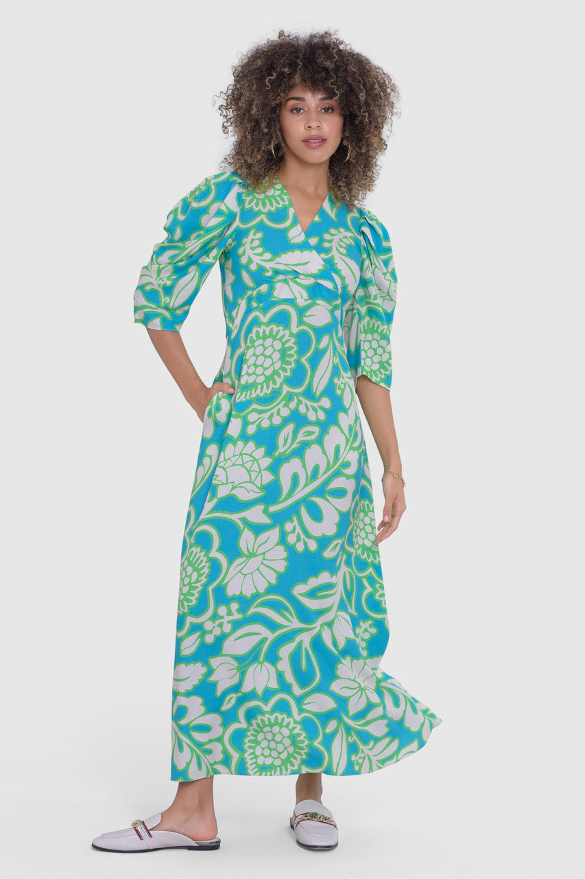 TRIONA TIE WAIST MIDAXI DRESS (TURQUOISE)