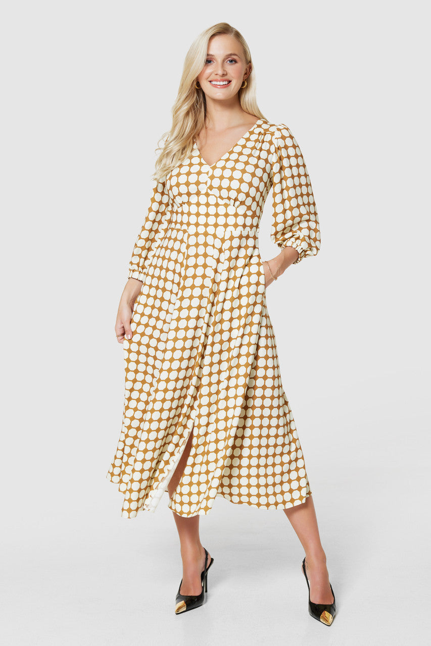 Bonnie Full Skirt Wrap Dress (Brown)