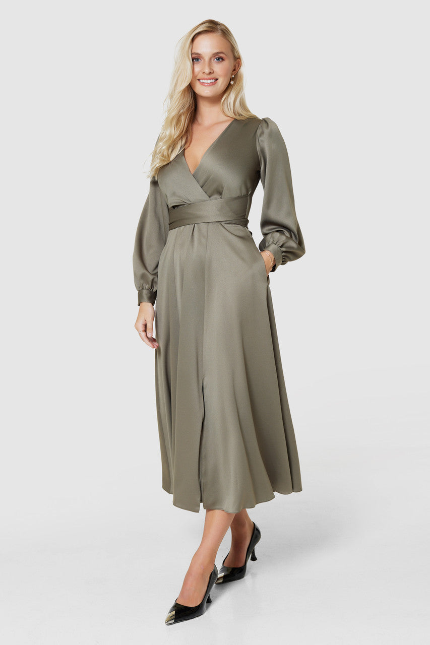 Earla Full Skirt Midi Dress (Olive)