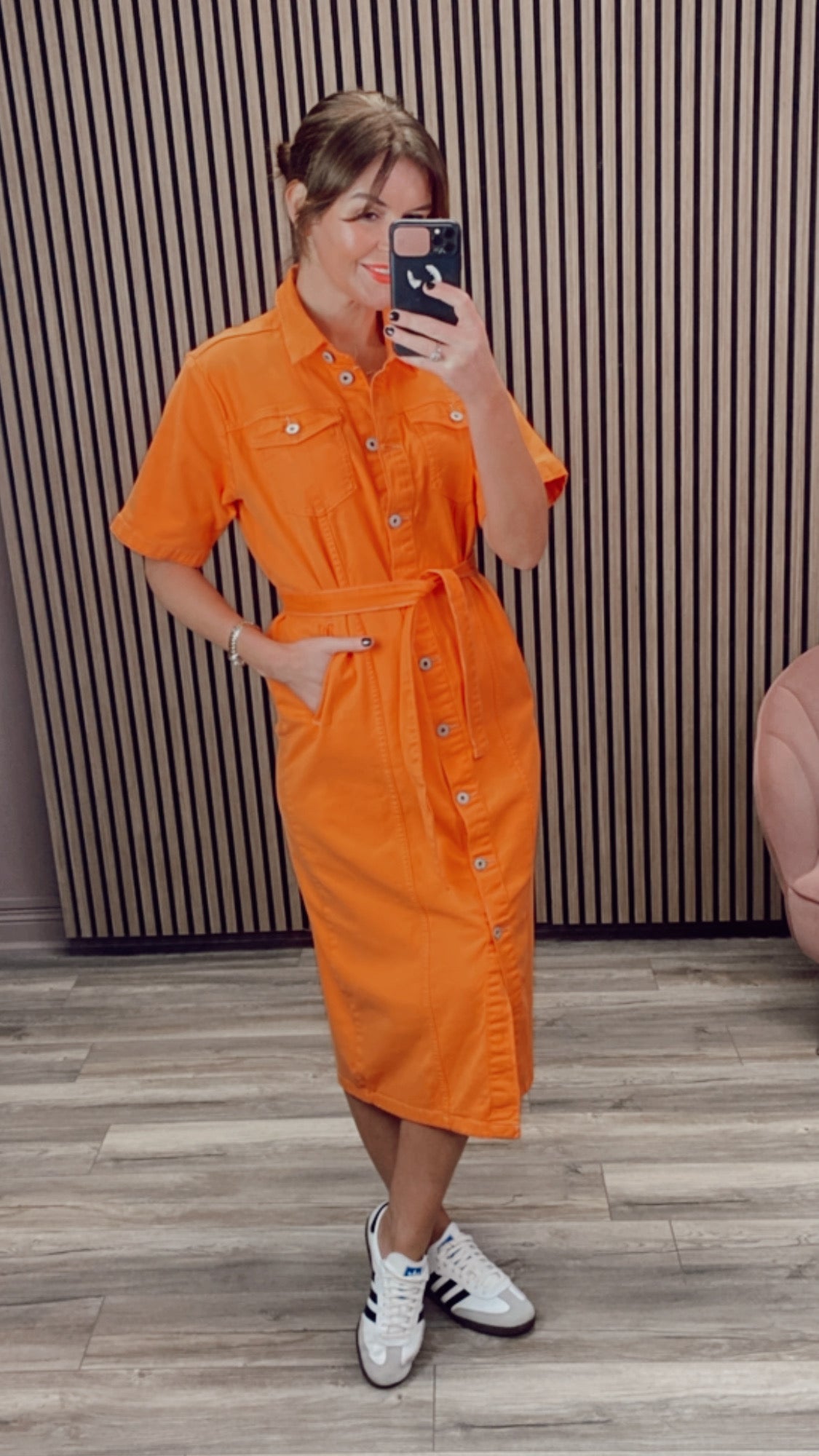 CENNY DENIM SHIRT DRESS (ORANGE)
