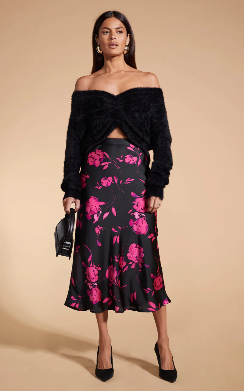 LOTUS SKIRT (PINK ON BLACK FLORAL)