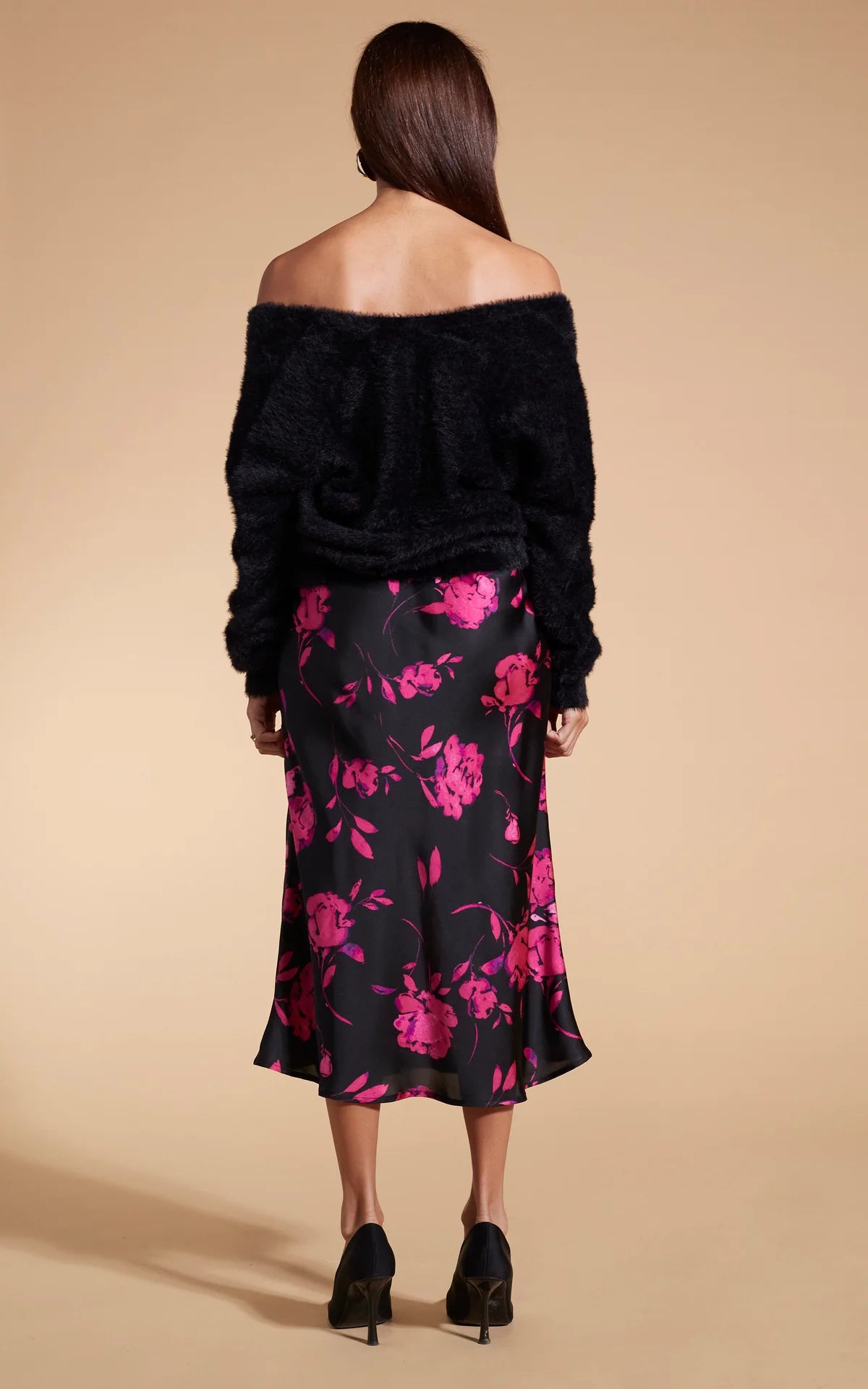 LOTUS SKIRT (PINK ON BLACK FLORAL)