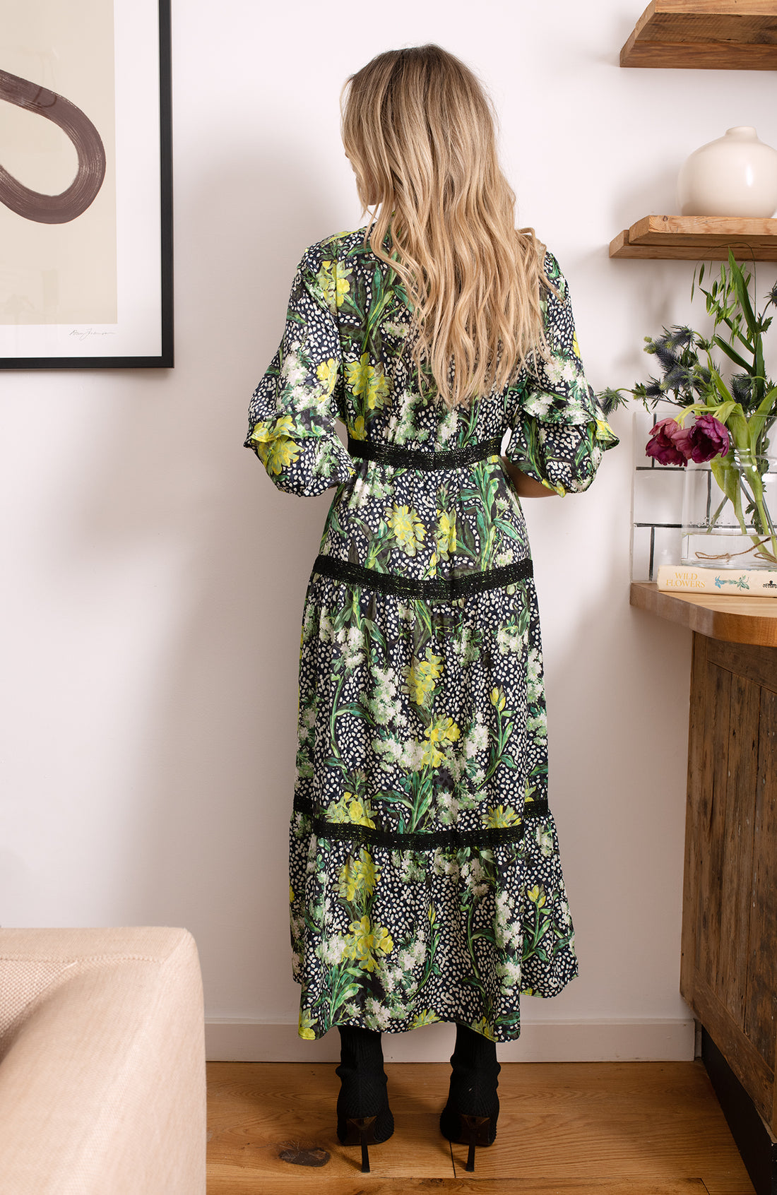 The Dora High Neck Blouson Sleeve Maxi Dress