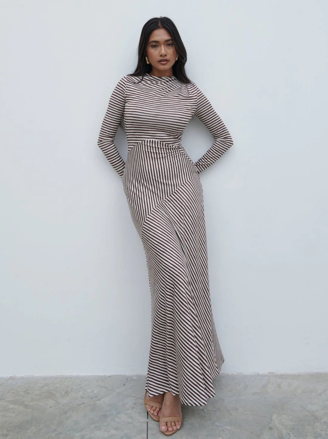 Delilah Asymmetric Jersey Maxi Dress (Brown/Cream) | Love Cherish | Dress Delilah Asymmetric Jersey Maxi Dress (Brown/Cream) | Love Cherish | Dress