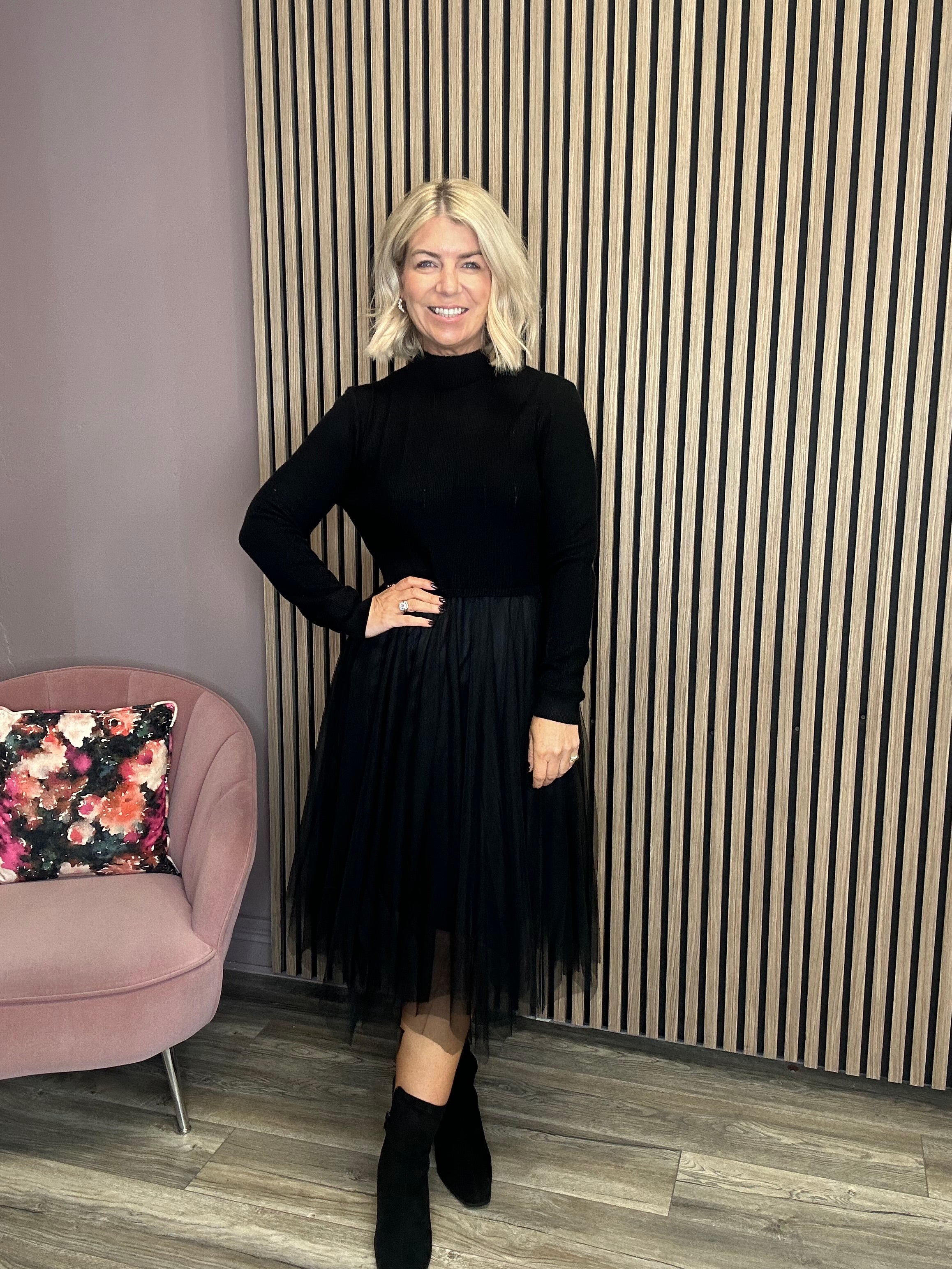 Ottavia Tulle Midi Dress (Black)