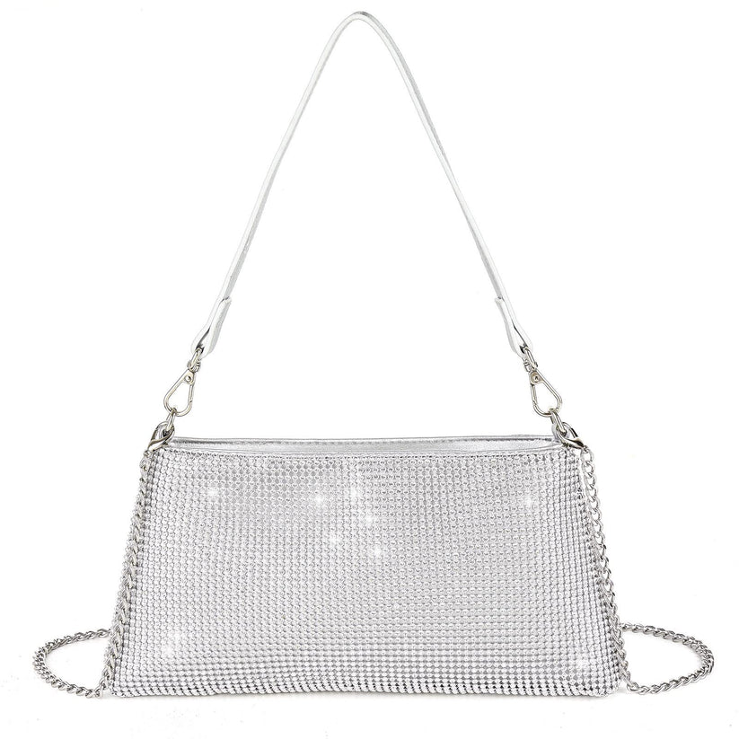 Sara Rhinestone Shoulder Bag (Silver)