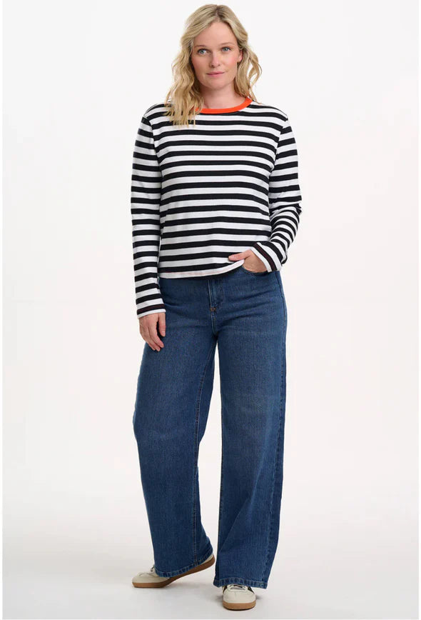 Vienna Jersey Top (White/Black Striped)