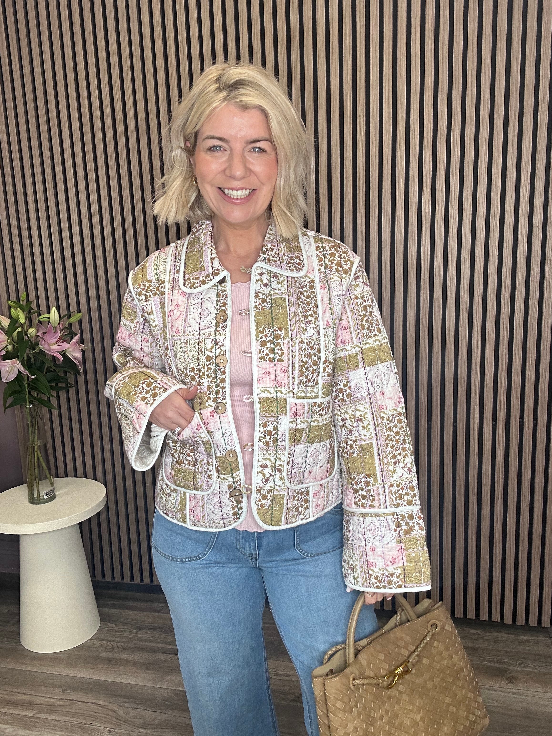 Zena Quilted Jacket (Olive/Pink)