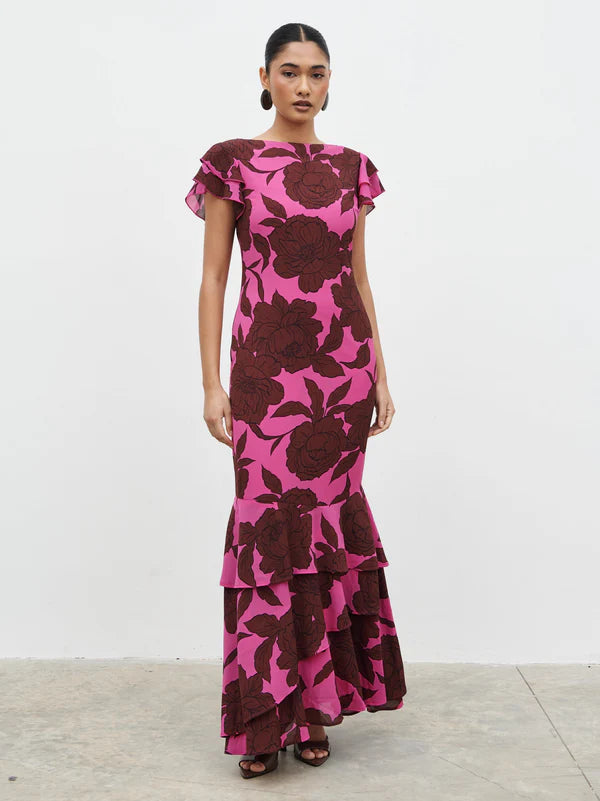 Ester Maxi Dress (Brown/Fuchsia)