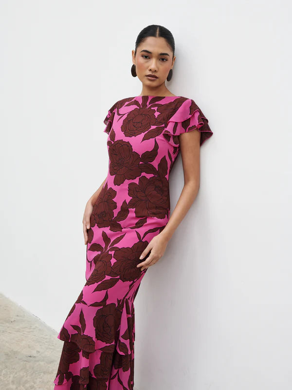 Ester Maxi Dress (Brown/Fuchsia)