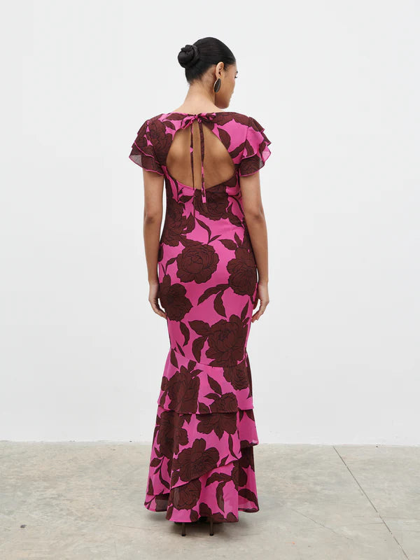 Ester Maxi Dress (Brown/Fuchsia)