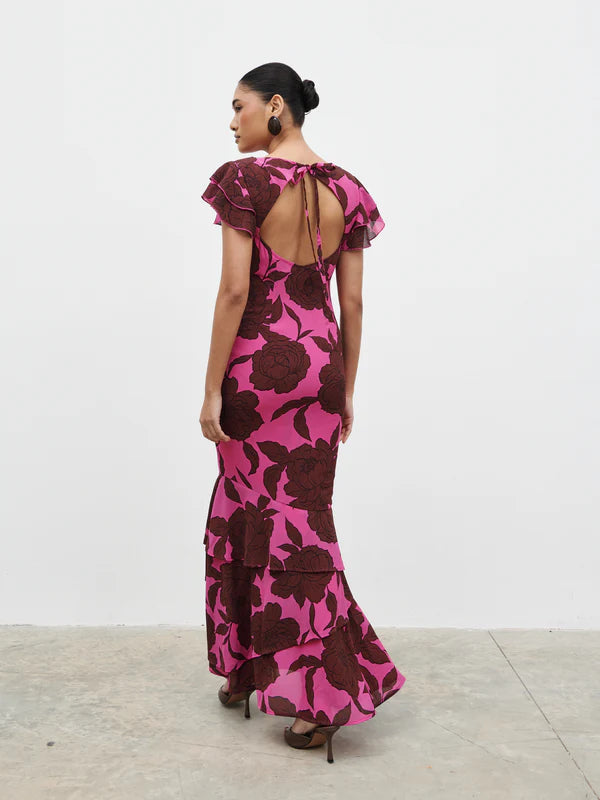 Ester Maxi Dress (Brown/Fuchsia)