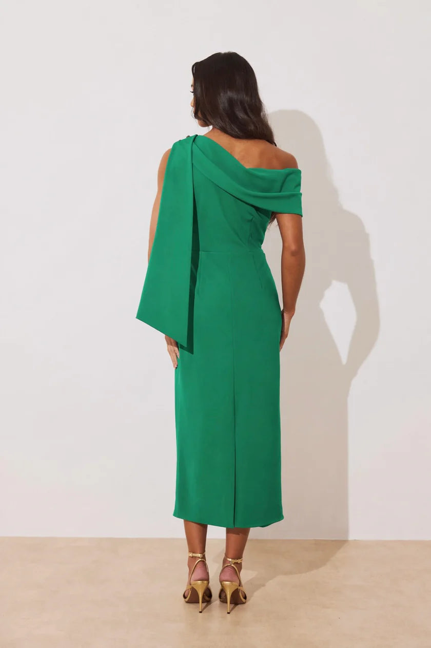 Eleni Drape Midi Dress (Emerald Green)