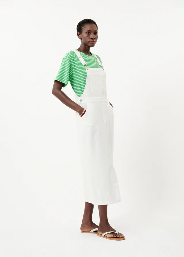 Charlize Dungaree Midi Dress (White)