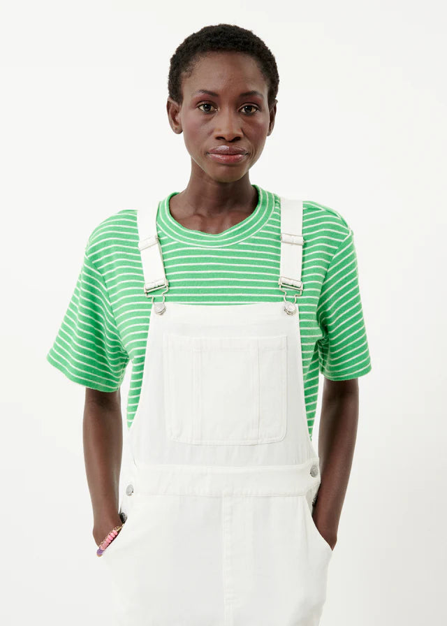 Charlize Dungaree Midi Dress (White)