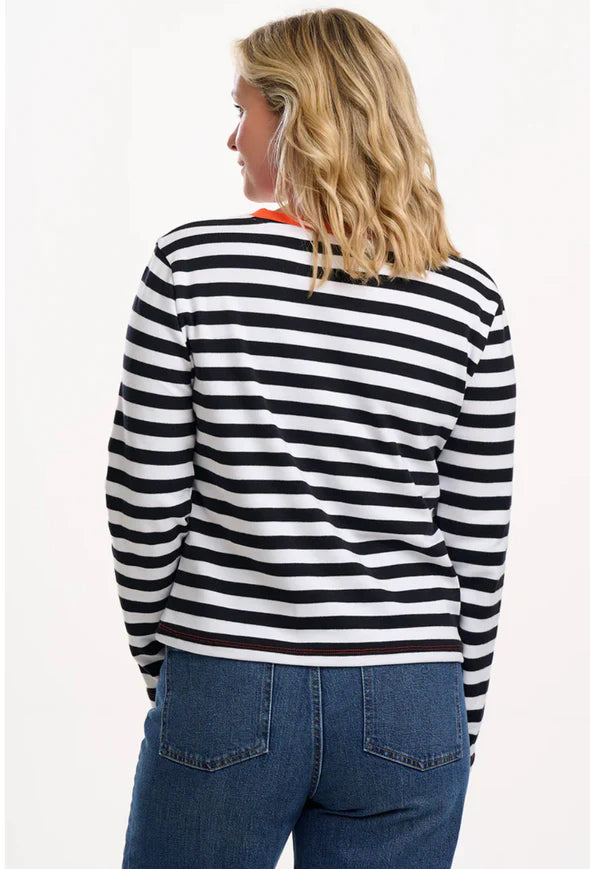 Vienna Jersey Top (White/Black Striped)