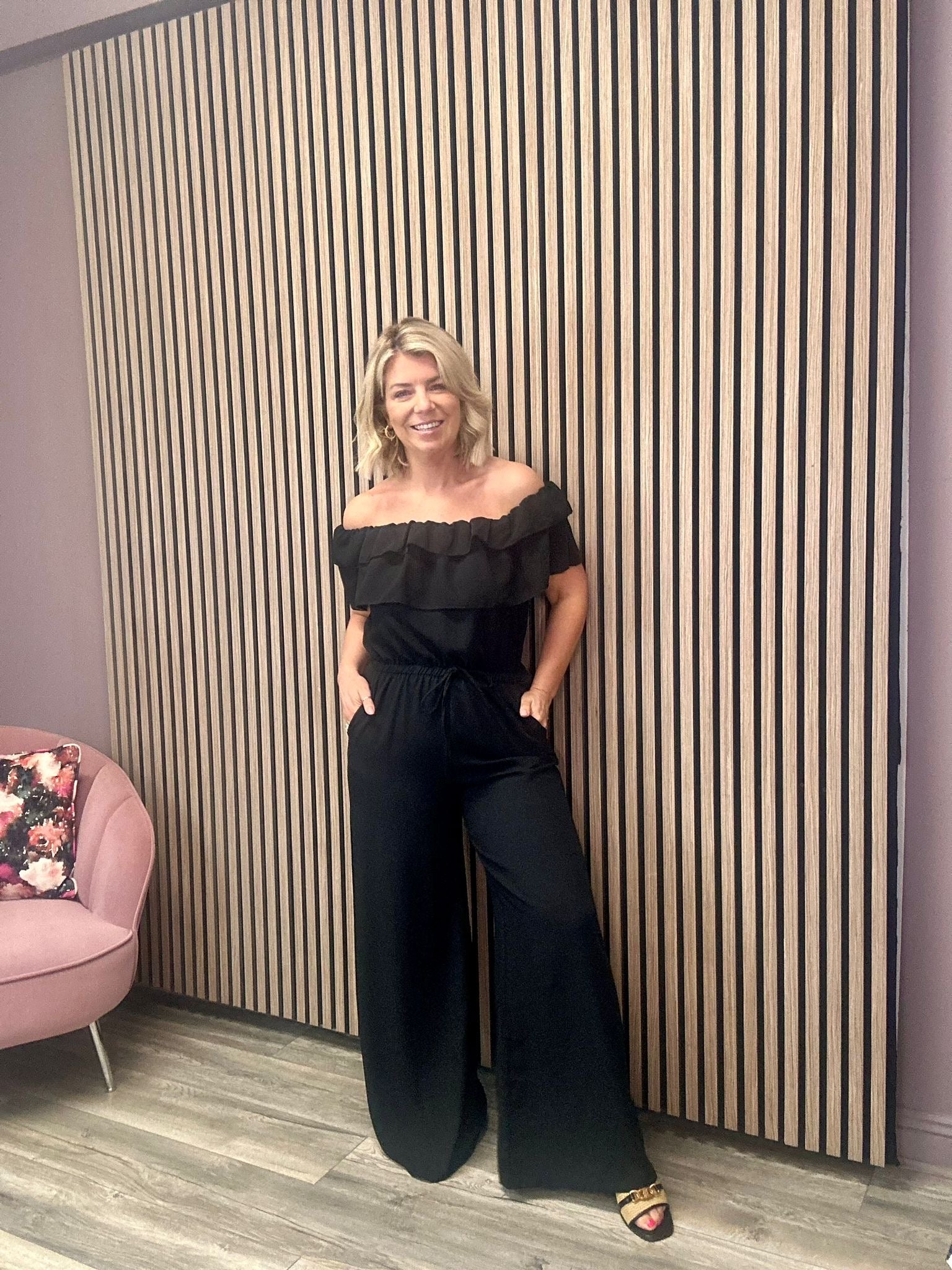 Wilma Wide Leg Jumpsuit (Black)