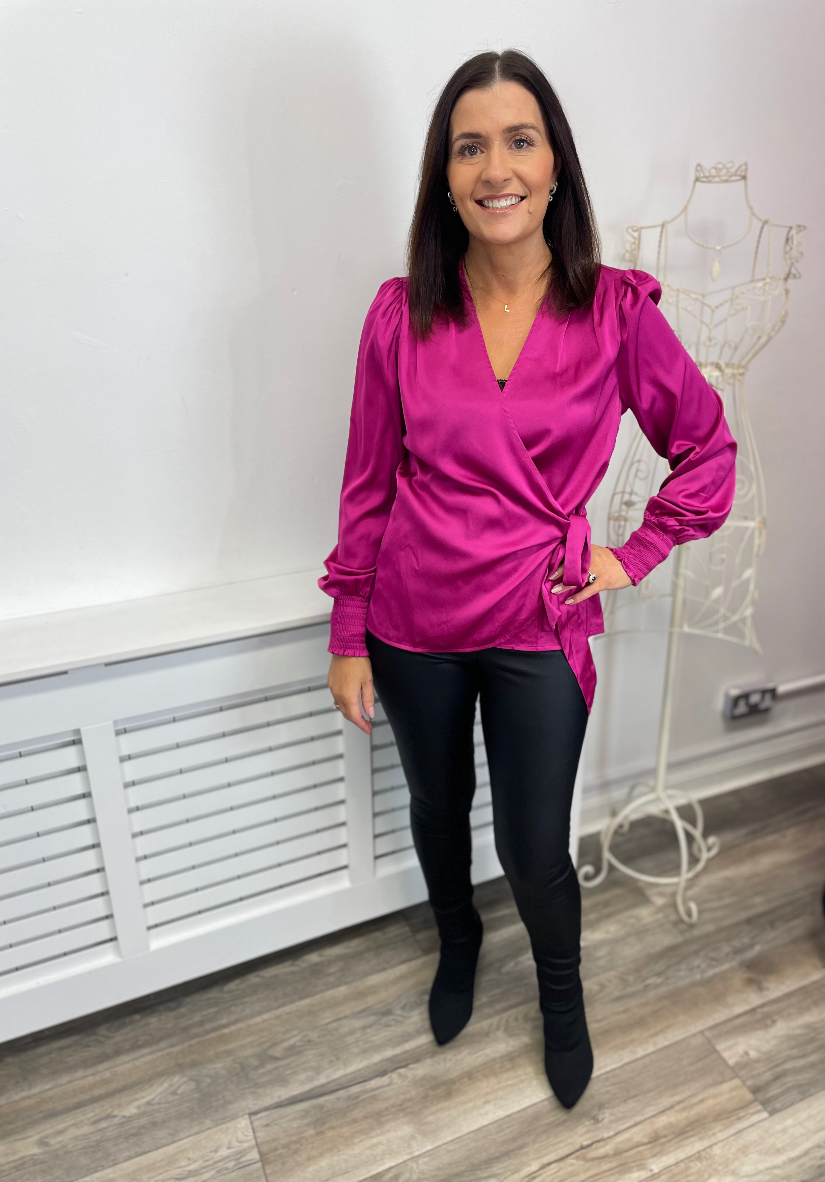 KENZIE L/S WRAP TOP (FESTIVAL FUSCHIA)