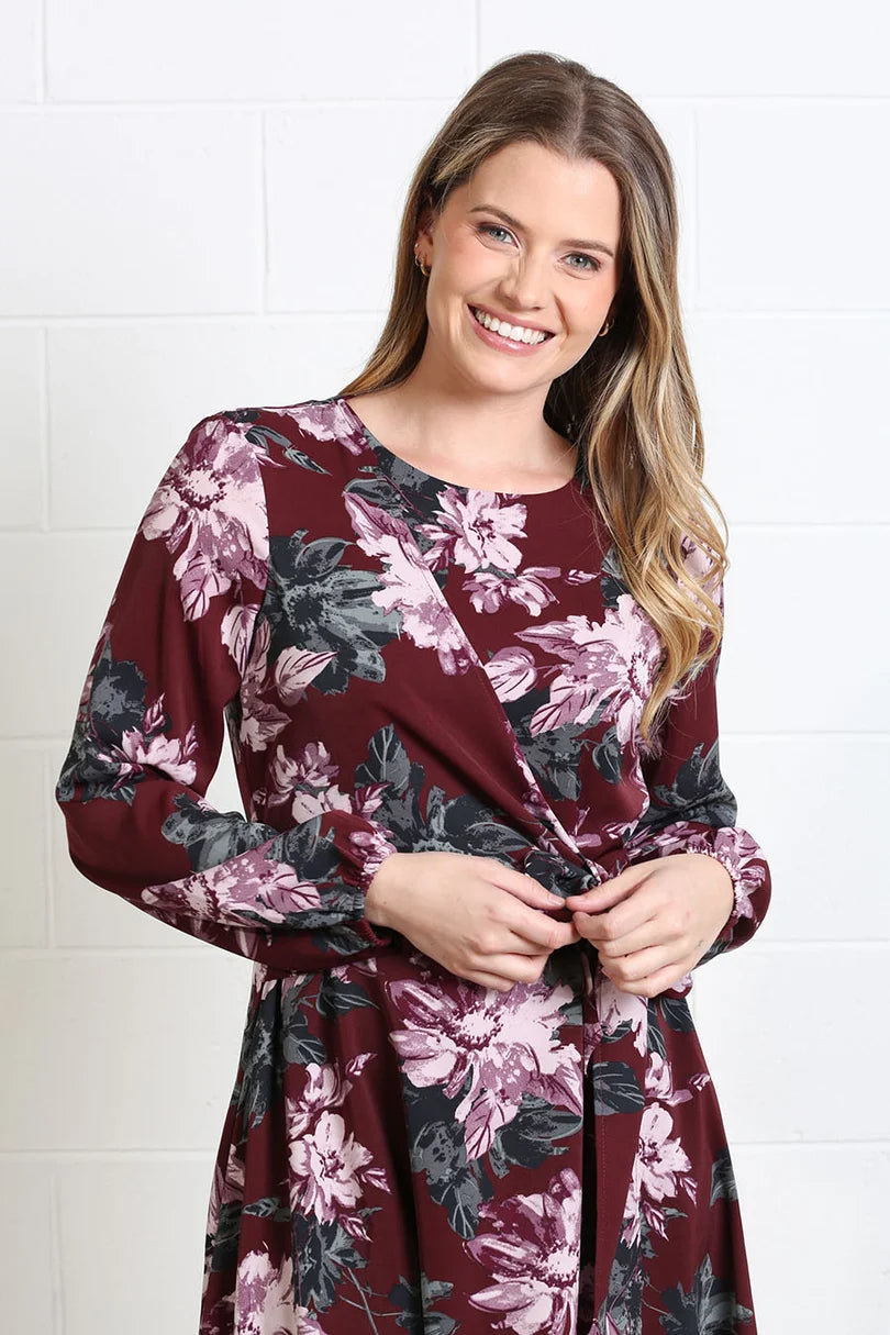 Grace Mini Dress (Burgundy Floral)