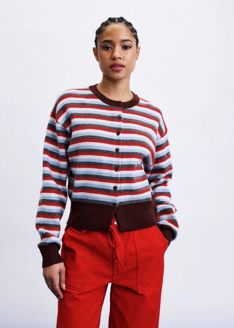 Shibuya Cardigan & Scarf Set (Red/Multi)